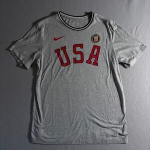 Nike Mens USA Olympics Team T-Shirt Heather Grey Red Medium